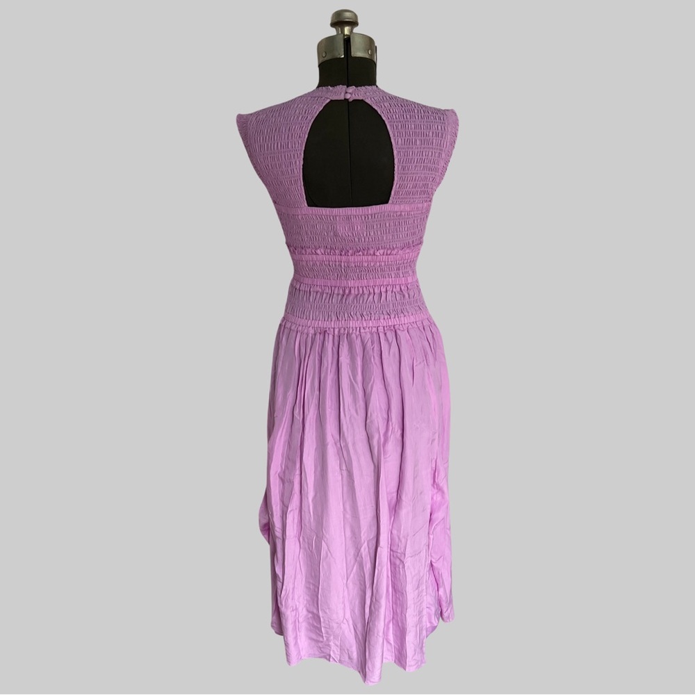 KATE SPADE NEW YORK CRINKLE TAFFETA SMOCKED MIDI DRESS - FRESH LILAC - SIZE 4 - Picture 2 of 3